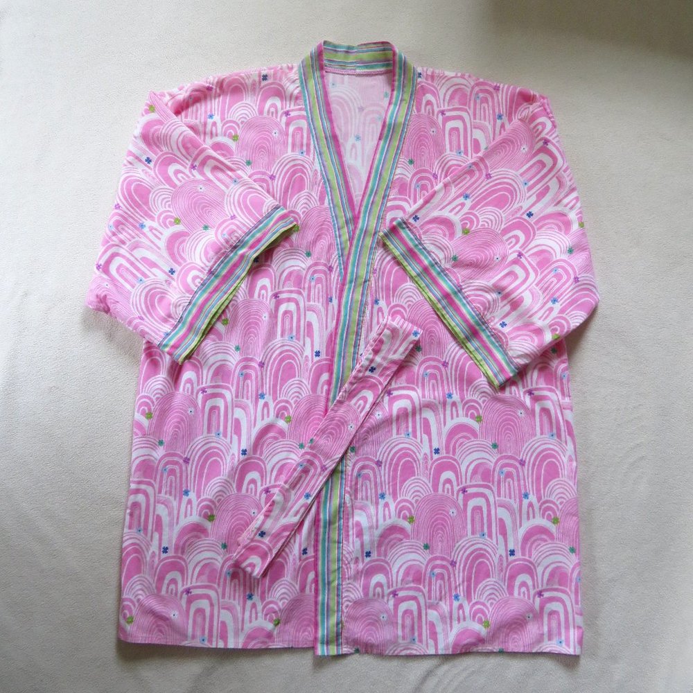 Pink & White Print Kimono